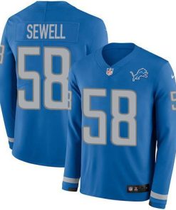 Detroit Lions #58 Penei Sewell Blue Team Color Stitched NFL Limited Therma Long Sleeve Jersey