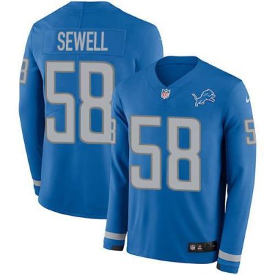 Detroit Lions #58 Penei Sewell Blue Team Color Stitched NFL Limited Therma Long Sleeve Jersey