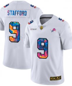 Detroit Lions #9 Matthew Stafford White Nike Multi-Color 2020 NFL Crucial Catch Limited NFL Jersey