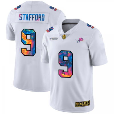 Detroit Lions #9 Matthew Stafford White Nike Multi-Color 2020 NFL Crucial Catch Limited NFL Jersey