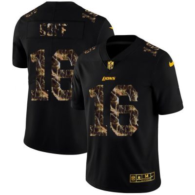 Detroit Lions #16 Jared Goff Black Nike Flocked Lightning Vapor Limited NFL Jersey