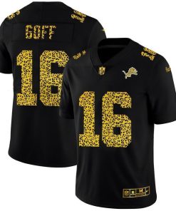 Detroit Lions #16 Jared Goff Nike Leopard Print Fashion Vapor Limited NFL Jersey Black