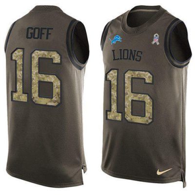 Detroit Lions #16 Jared Goff Green Stitched NFL Limited Salute To Service Tank Top Jersey