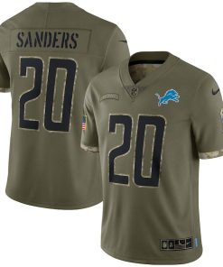 Detroit Lions #20 Barry Sanders Nike 2022 Salute To Service Limited Jersey - Olive
