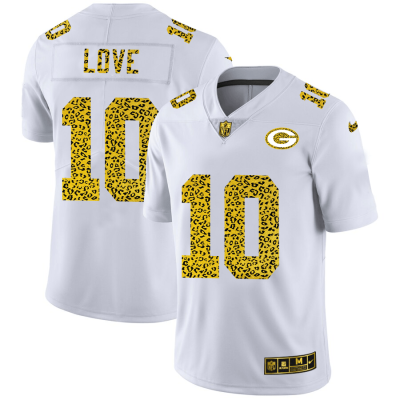 Green Bay Packers #10 Jordan Love Nike Flocked Leopard Print Vapor Jersey White
