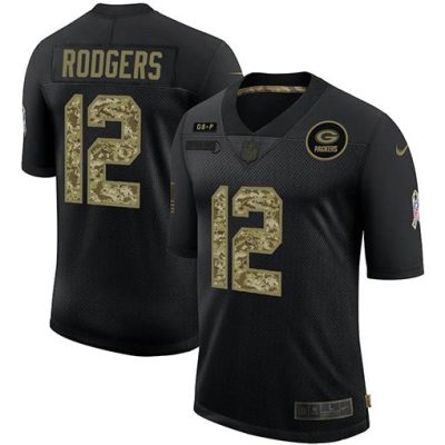 Green Bay Packers #12 Aaron Rodgers Nike 2020 Salute To Service Camo Jersey Black