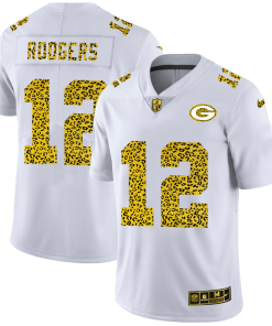 Green Bay Packers #12 Aaron Rodgers Nike Flocked Leopard Print Vapor Jersey White