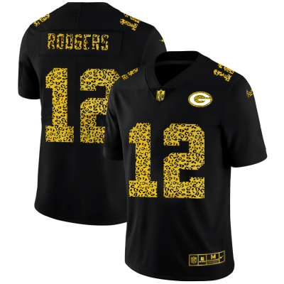 Green Bay Packers #12 Aaron Rodgers Nike Leopard Print Fashion Vapor Jersey Black