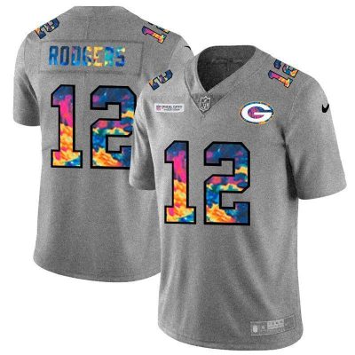 Green Bay Packers #12 Aaron Rodgers Nike Multi-Color 2020 Crucial Catch Jersey Greyheather