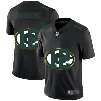 Green Bay Packers #12 Aaron Rodgers Nike Team Logo Dual Overlap Jersey Black