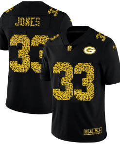 Green Bay Packers #33 Aaron Jones Nike Leopard Print Fashion Vapor Jersey Black
