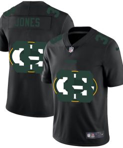 Green Bay Packers #33 Aaron Jones Nike Team Logo Dual Overlap Jersey Black