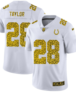 Indianapolis Colts #28 Jonathan Taylor Nike Flocked Leopard Print Vapor Jersey White