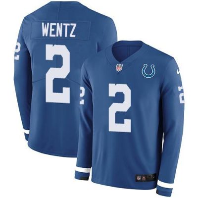 Indianapolis Indianapolis Colts #2 Carson Wentz Royal Blue Team Color Stitched NFL Limited Therma Long Sleeve Jersey