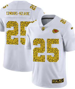 Kansas City Chiefs #25 Clyde Edwards-Helaire Nike Flocked Leopard Print  Jersey White