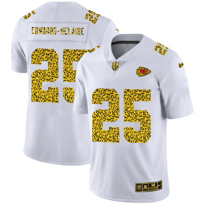 Kansas City Chiefs #25 Clyde Edwards-Helaire Nike Flocked Leopard Print Jersey White