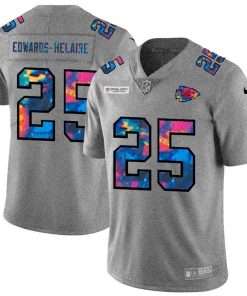 Kansas City Chiefs #25 Clyde Edwards-Helaire Nike Multi-Color 2020 NFL Crucial Catch NFL Jersey Greyheather
