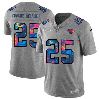Kansas City Chiefs #25 Clyde Edwards-Helaire Nike Multi-Color 2020 NFL Crucial Catch NFL Jersey Greyheather