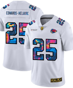 Kansas City Chiefs #25 Clyde Edwards-Helaire White Nike Multi-Color 2020 NFL Crucial Catch Limited NFL Jersey