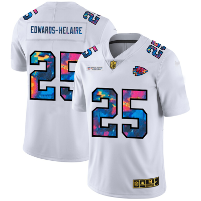 Kansas City Chiefs #25 Clyde Edwards-Helaire White Nike Multi-Color 2020 NFL Crucial Catch Limited NFL Jersey