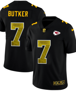 Kansas City Chiefs #7 Harrison Butker Black Nike Golden Sequin  Jersey