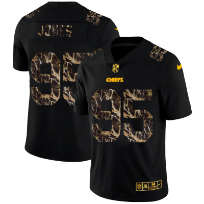 Kansas City Chiefs #95 Chris Jones Black Nike Flocked Lightning Jersey