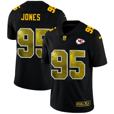 Kansas City Chiefs #95 Chris Jones Black Nike Golden Sequin Jersey