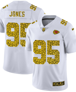 Kansas City Chiefs #95 Chris Jones Nike Flocked Leopard Print  Jersey White