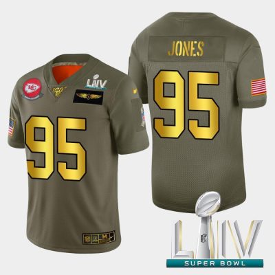 Kansas City Chiefs #95 Chris Jones Nike Olive Gold Super Bowl LIV 2020 2019 Salute To Service Limited NFL 100 Jersey