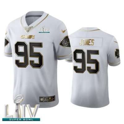 Kansas City Chiefs #95 Chris Jones Nike White Golden Super Bowl LIV 2020 Edition 100 Jersey