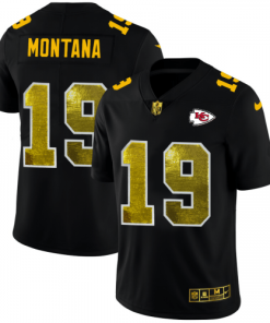 Kansas City Kansas City Chiefs #19 Joe Montana Black Nike Golden Sequin  Jersey