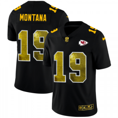 Kansas City Kansas City Chiefs #19 Joe Montana Black Nike Golden Sequin Jersey
