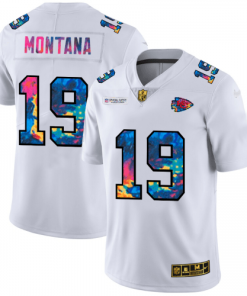 Kansas City Kansas City Chiefs #19 Joe Montana White Nike Multi-Color 2020 NFL Crucial Catch Limited NFL Jersey