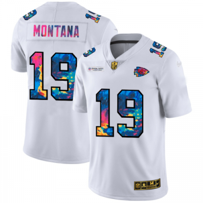 Kansas City Kansas City Chiefs #19 Joe Montana White Nike Multi-Color 2020 NFL Crucial Catch Limited NFL Jersey