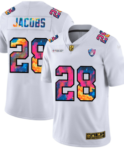 Las Vegas Raiders #28 Josh Jacobs White Nike Multi-Color 2020 NFL Crucial Catch Limited NFL Jersey