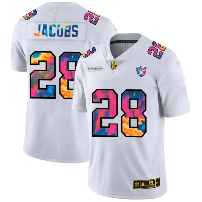 Las Vegas Raiders #28 Josh Jacobs White Nike Multi-Color 2020 NFL Crucial Catch Limited NFL Jersey