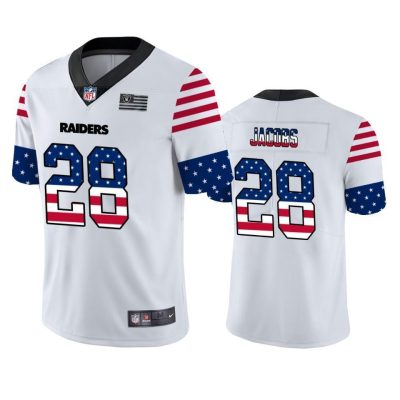 Las Vegas Raiders #28 Josh Jacobs White Nike Team Logo USA Flag Vapor Untouchable Limited NFL Jersey