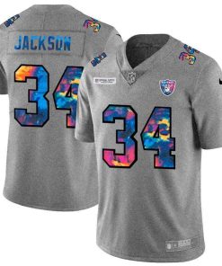 Las Vegas Raiders #34 Bo Jackson Nike Multi-Color 2020 NFL Crucial Catch NFL Jersey Greyheather