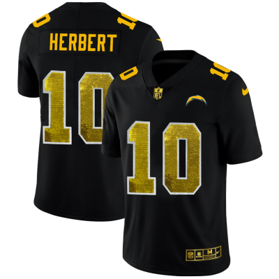 Los Angeles Chargers #10 Justin Herbert Black Nike Golden Sequin Vapor Limited NFL Jersey