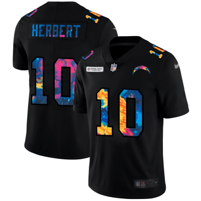 Los Angeles Chargers #10 Justin Herbert Nike Multi-Color Black 2020 NFL Crucial Catch Vapor Untouchable Limited Jersey