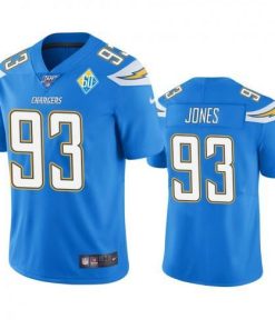 Los Angeles Los Angeles Chargers #93 Justin Jones Light Blue 60th Anniversary Vapor Limited NFL Jersey