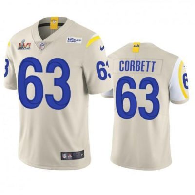 Los Angeles Rams #63 Austin Corbett Super Bowl LVI Patch Nike Vapor Limited NFL Jersey - Bone