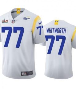 Los Angeles Rams #77 Andrew Whitworth Super Bowl LVI Patch Nike 2021 Vapor Limited NFL Jersey - White