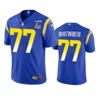 Los Angeles Rams #77 Andrew Whitworth Super Bowl LVI Patch Nike Vapor Limited NFL Jersey - Royal