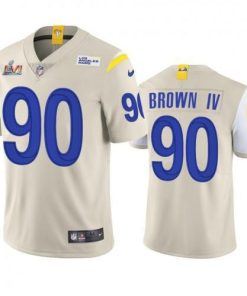 Los Angeles Rams #90 Earnest Brown IV Super Bowl LVI Patch Nike Vapor Limited NFL Jersey - Bone