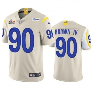 Los Angeles Rams #90 Earnest Brown IV Super Bowl LVI Patch Nike Vapor Limited NFL Jersey - Bone