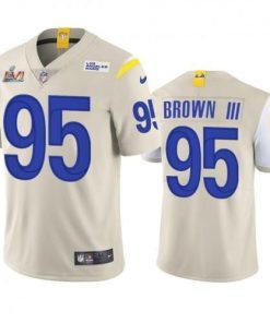 Los Angeles Rams #95 Bobby Brown III Super Bowl LVI Patch Nike Vapor Limited NFL Jersey - Bone