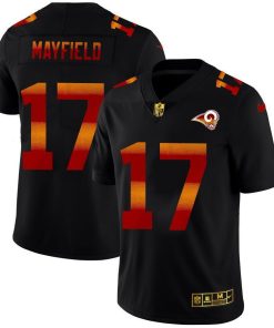 Los Angeles Rams #17 Baker Mayfield Black Nike Red Orange Stripe Vapor Limited NFL Jersey