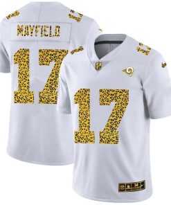 Los Angeles Rams #17 Baker Mayfield Nike Flocked Leopard Print Vapor Limited NFL Jersey White