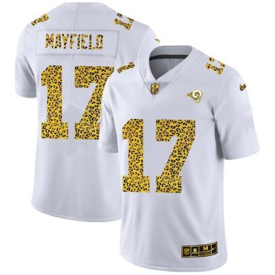 Los Angeles Rams #17 Baker Mayfield Nike Flocked Leopard Print Vapor Limited NFL Jersey White